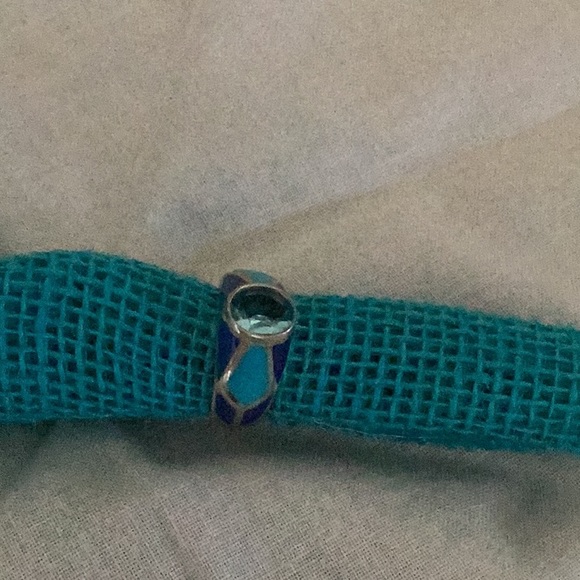 925 Silver turquoise/navy enamel ring - Picture 1 of 3